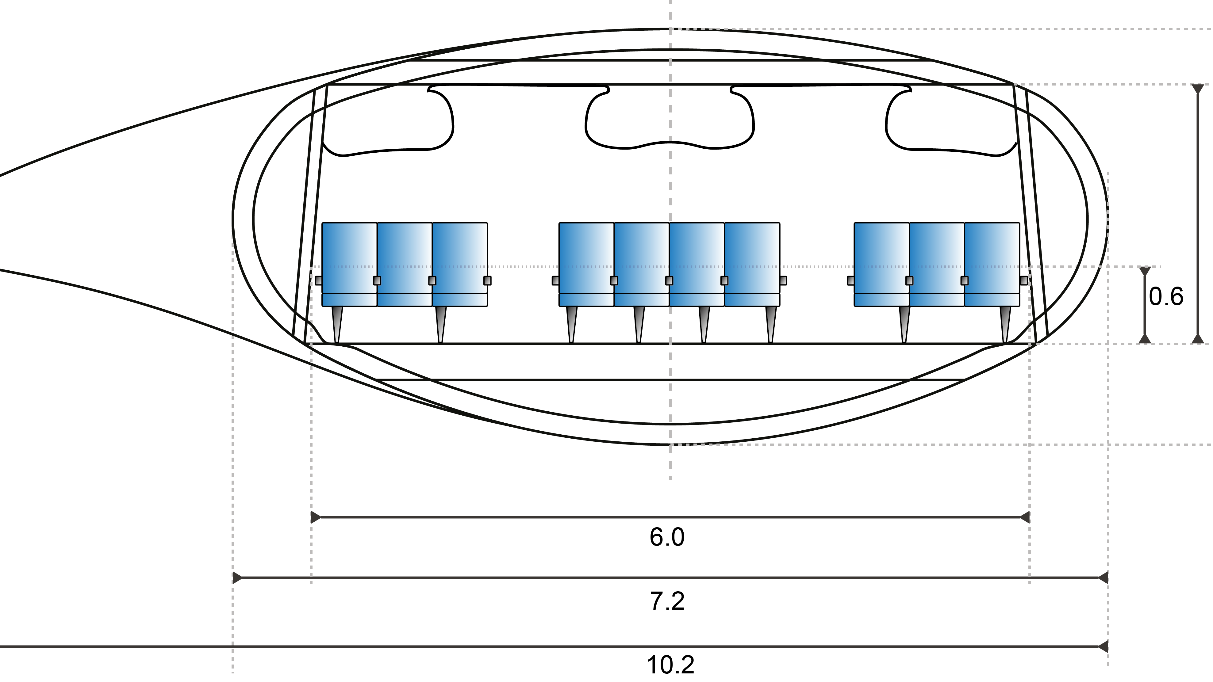 La sezione della cabina dell’aereo sostenibile “Flying-V” di KLM e TU Delft