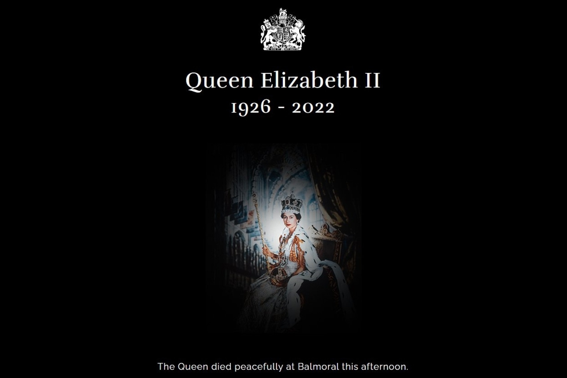 L'annuncio della morte della Regina Elisabetta II l'8 settembre 2022 sul sito Internet della Royal Family