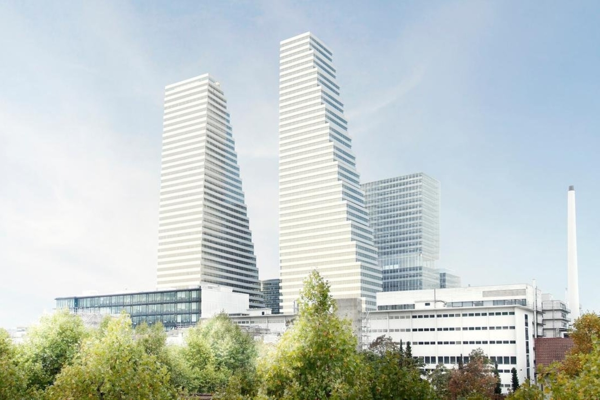 Oblasť veží 1 a 2 nadnárodnej spoločnosti Roche v Bazileji