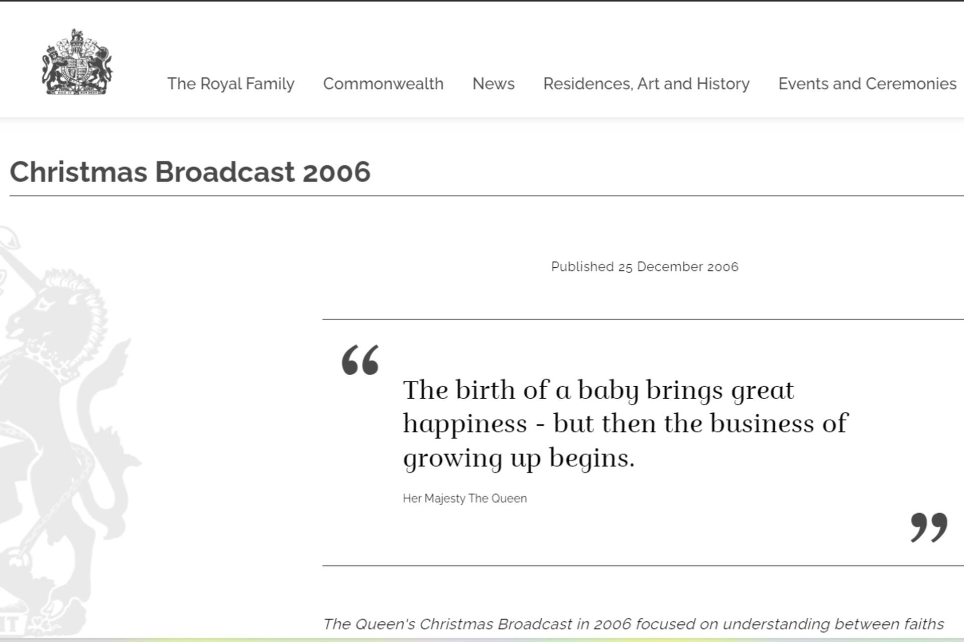 Un estratto del Queen's Christmas Speech del 2005 diffuso in forma di Podcast