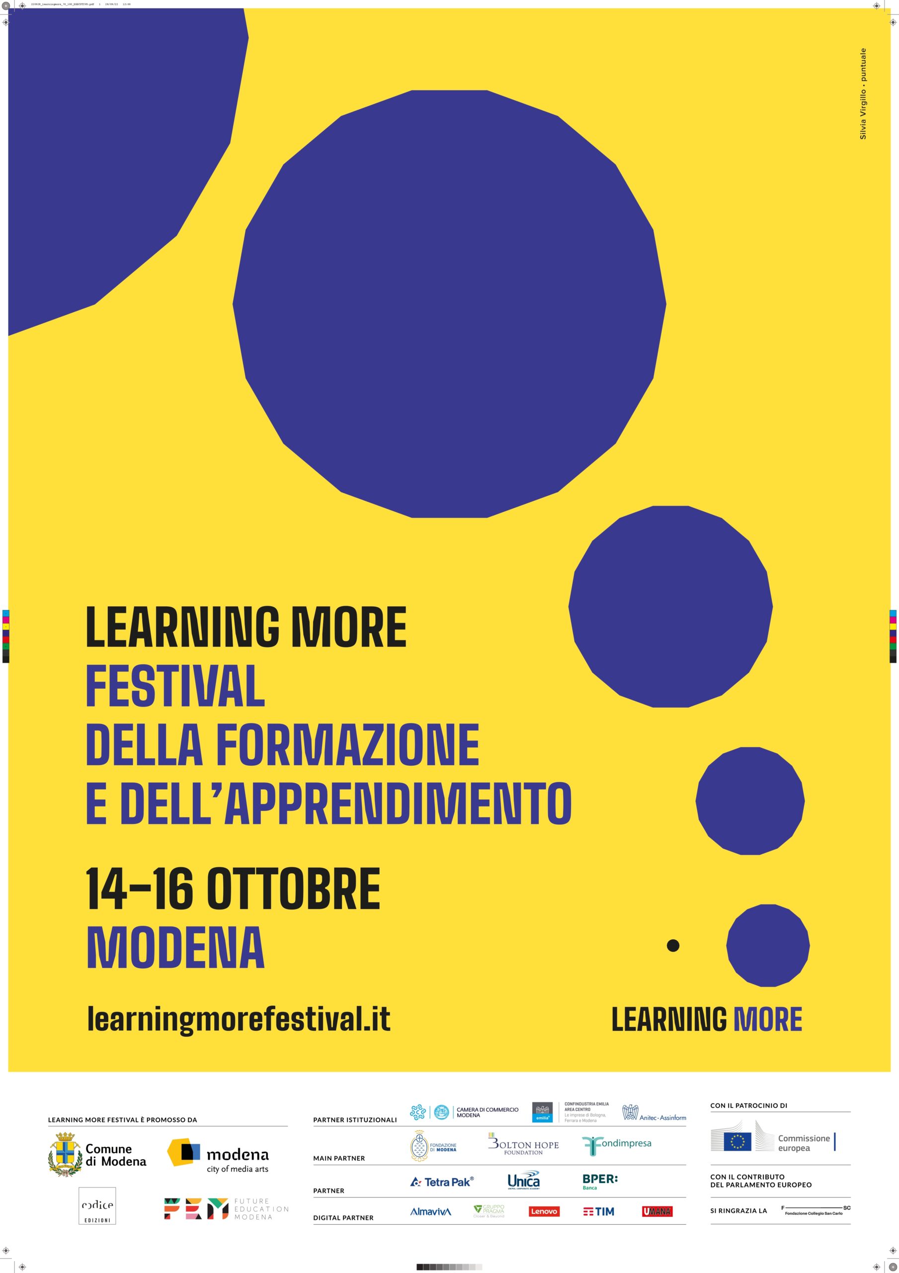 La locandina di "Learning More", festival in programma a Modena dal 14 al 16 ottobre 2022
