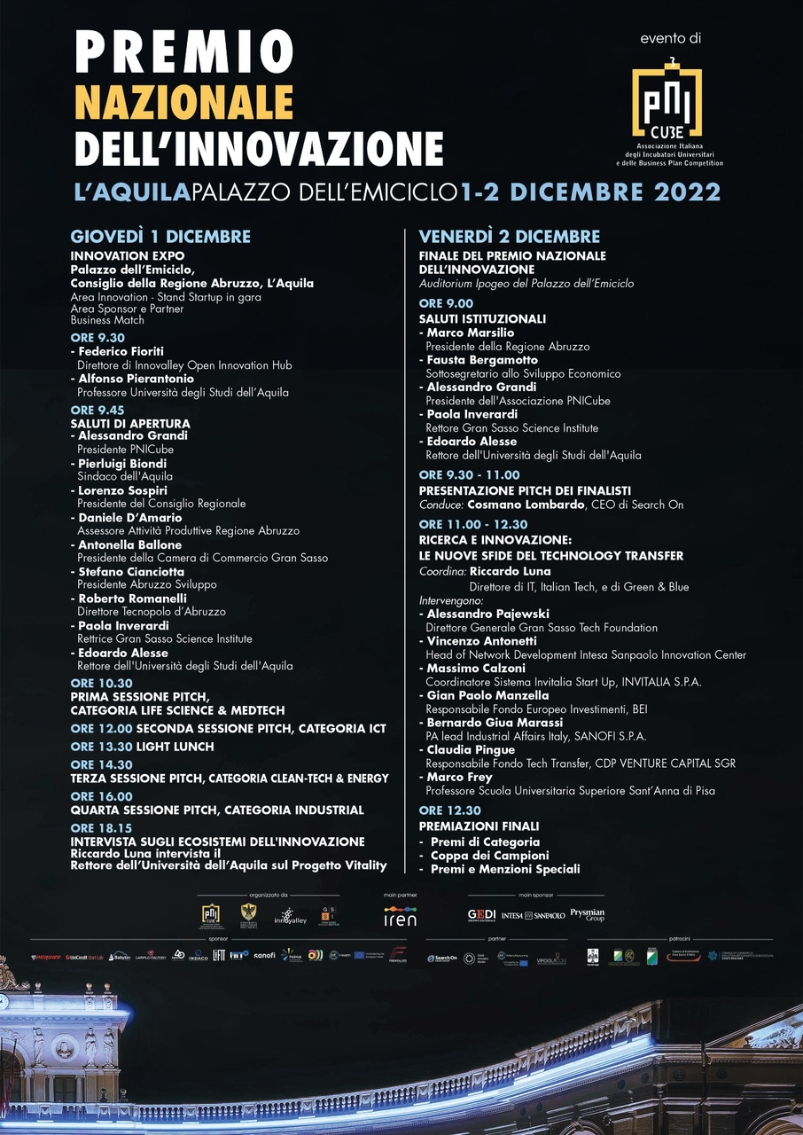 Il programma dell'edizione 2022 del “Premio Nazionale per l'Innovazione” in Italia
