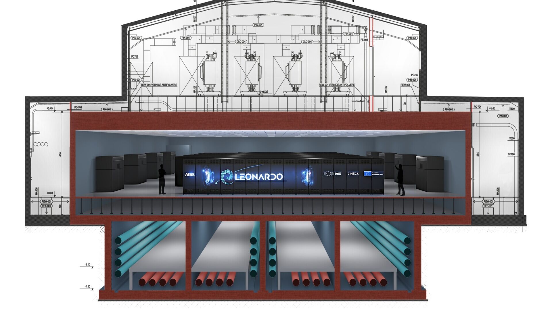 Placeringen af ​​Leonardo-supercomputeren i Big Data Technopole-bygningen i Bologna