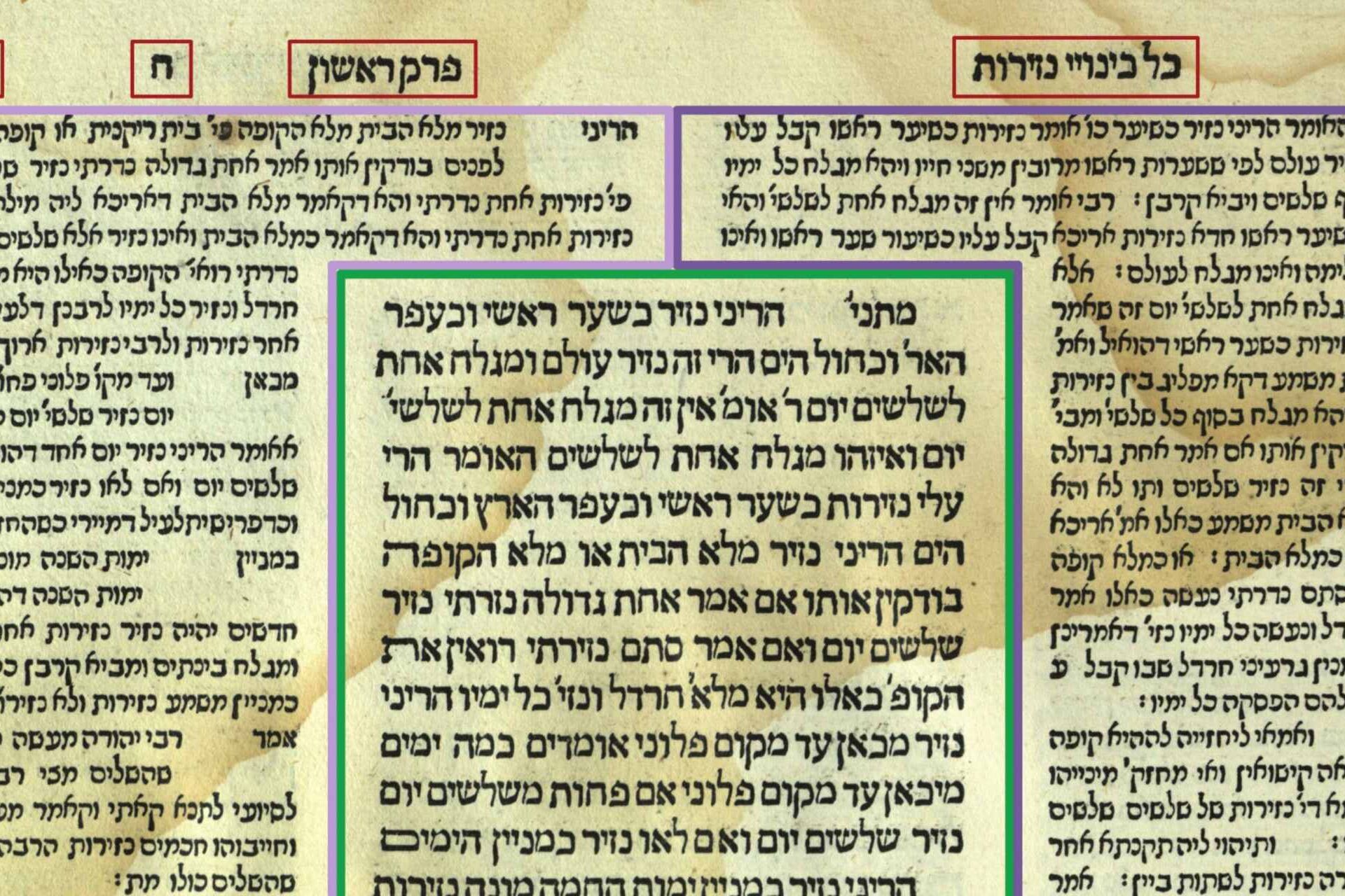 Kuva juutalaisten Talmudista, jossa on kommentit marginaaleissa