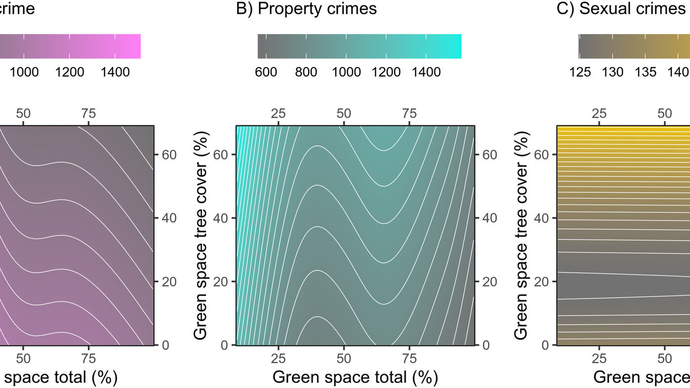 Un'infografica statistica sullo studio sudaficano che mette in rapporto le aree verdi urbane e i tassi di criminalità