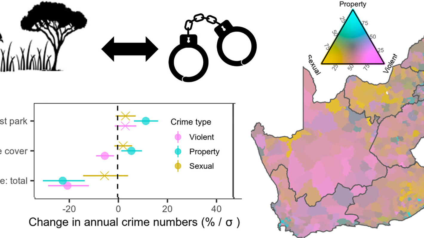 Un'infografica statistica sullo studio sudaficano che mette in rapporto le aree verdi urbane e i tassi di criminalità