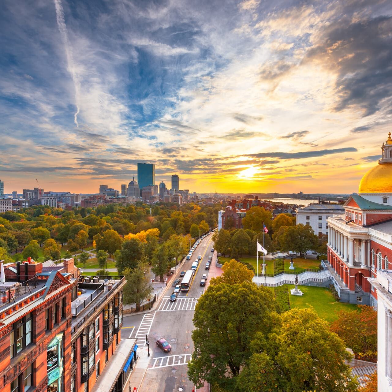 La città di Boston al tramonto