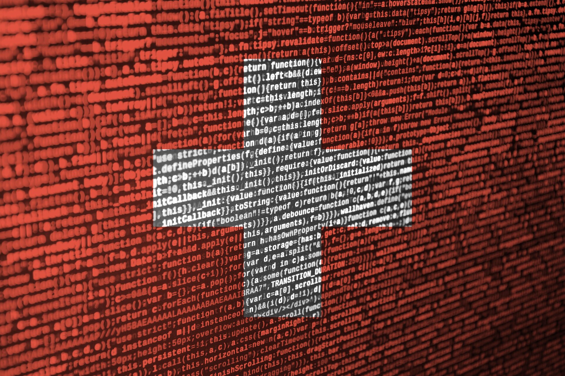 Dijital İsviçre: Yazılım programlama kodlarının arka planına boyanmış İsviçre bayrağı