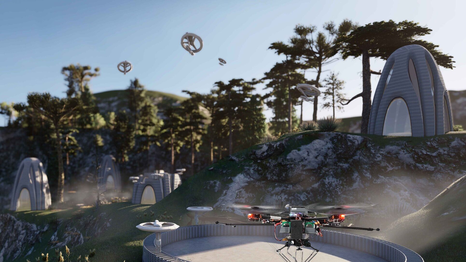 Droni collaborativi: lavoratori edili “offroad”: in foreste difficili da raggiungere, i droni potrebbero un giorno erigere costruzioni con un lavoro di squadra