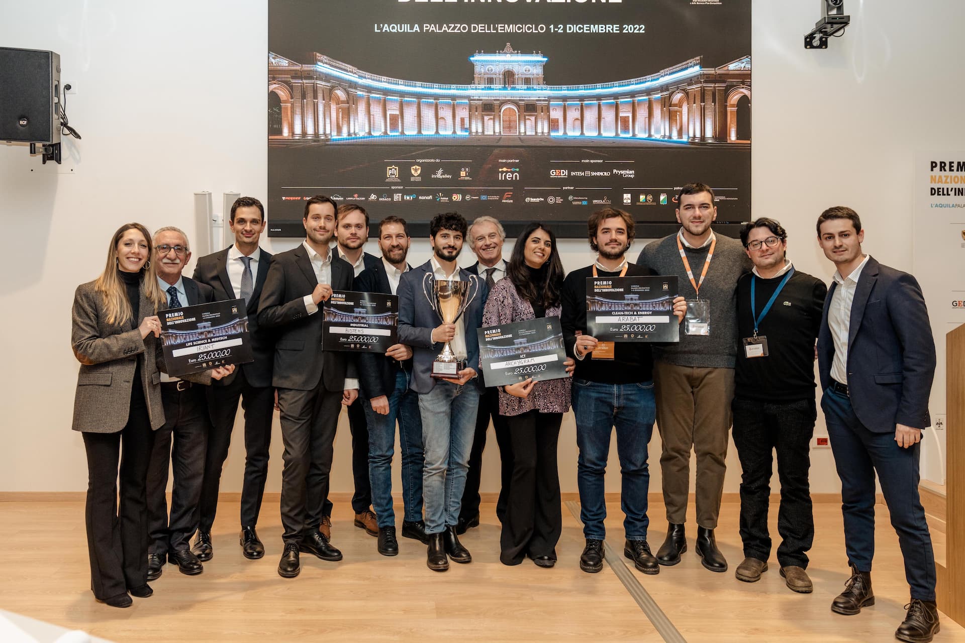 I vincitori del Premio Nazionale per l'innovazione 2022, conferito a L'Aquila da PNICube col fine di diffondere la cultura d'impresa in ambito universitario (Foto: PNICube)