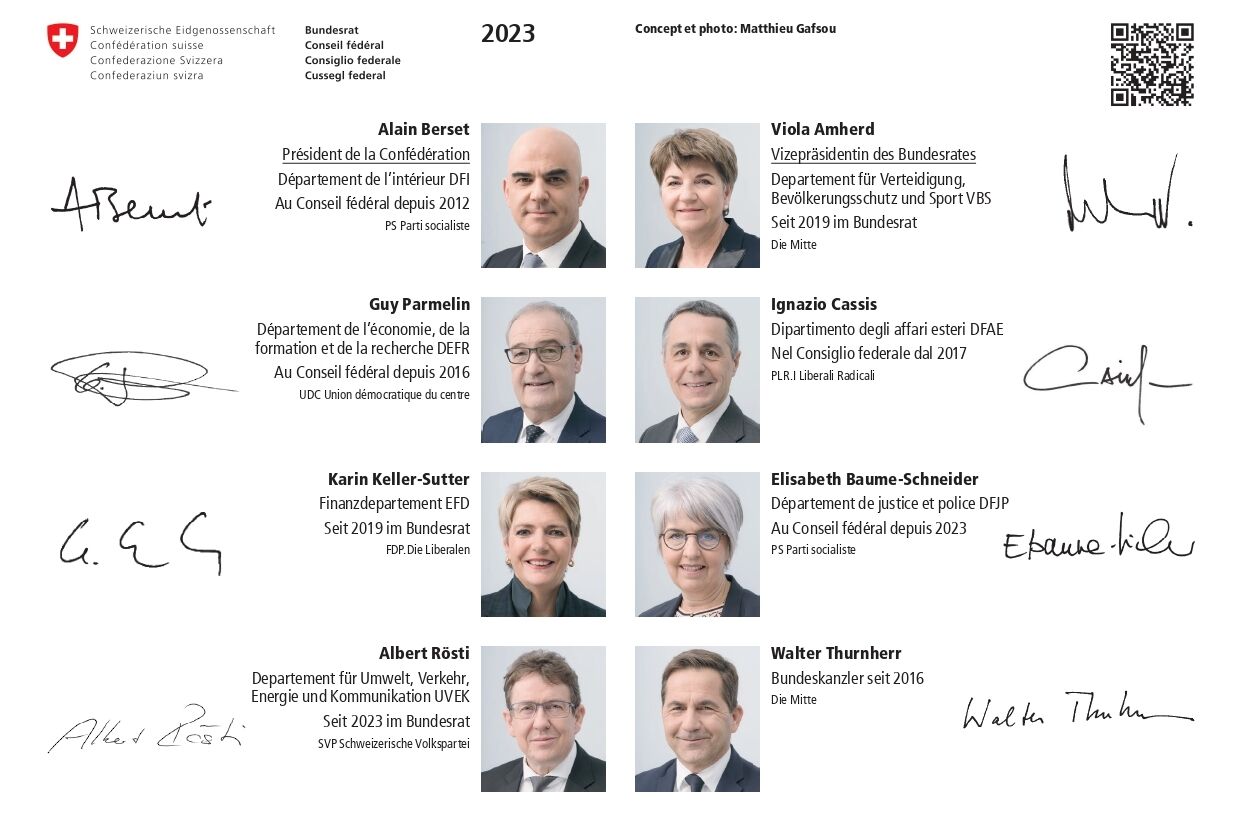 Sveits: det offisielle postkortet fra 2023 til Federal Council of Switzerland