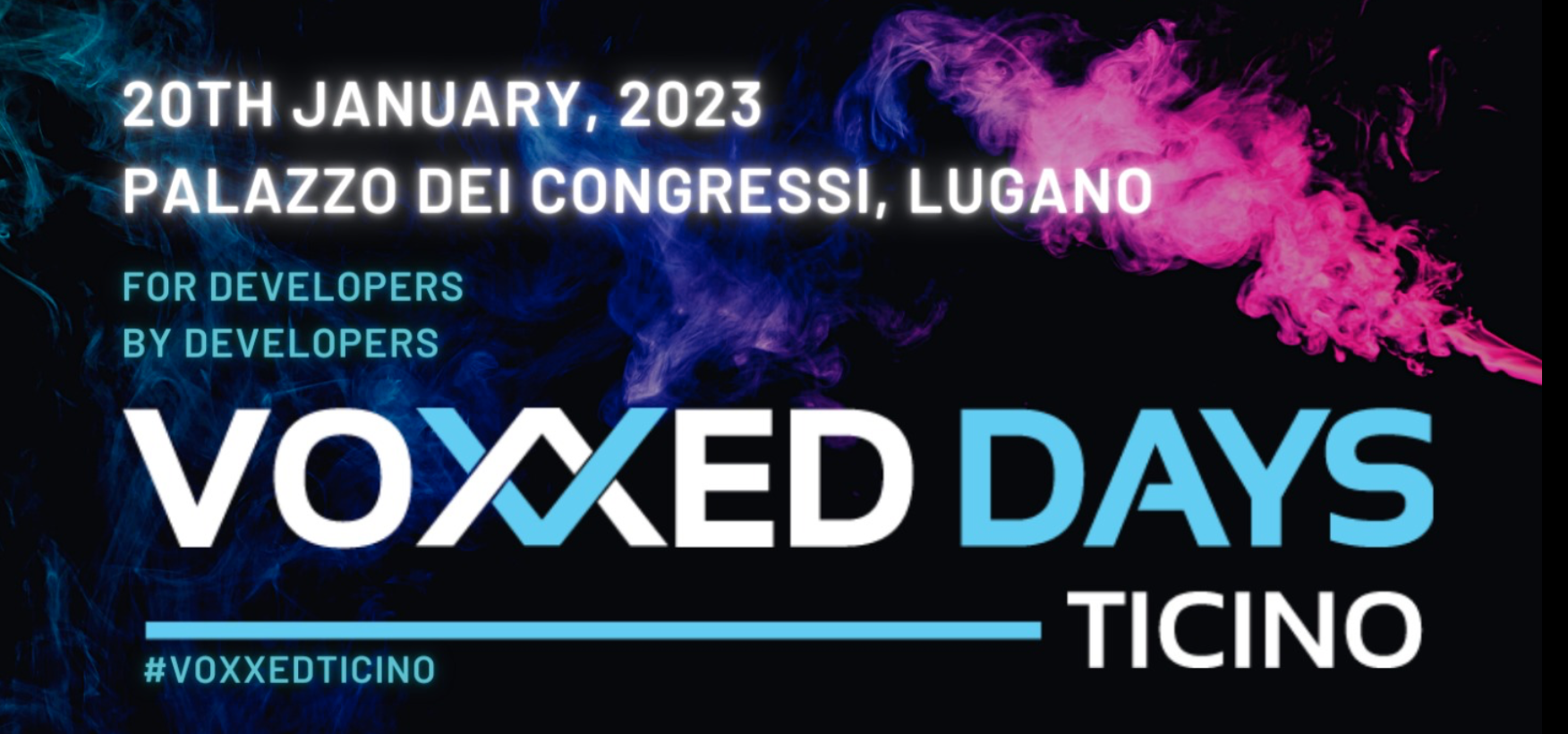 Voxxed Days: plakaten og logoen til "Voxxed Days Ticino" 2023