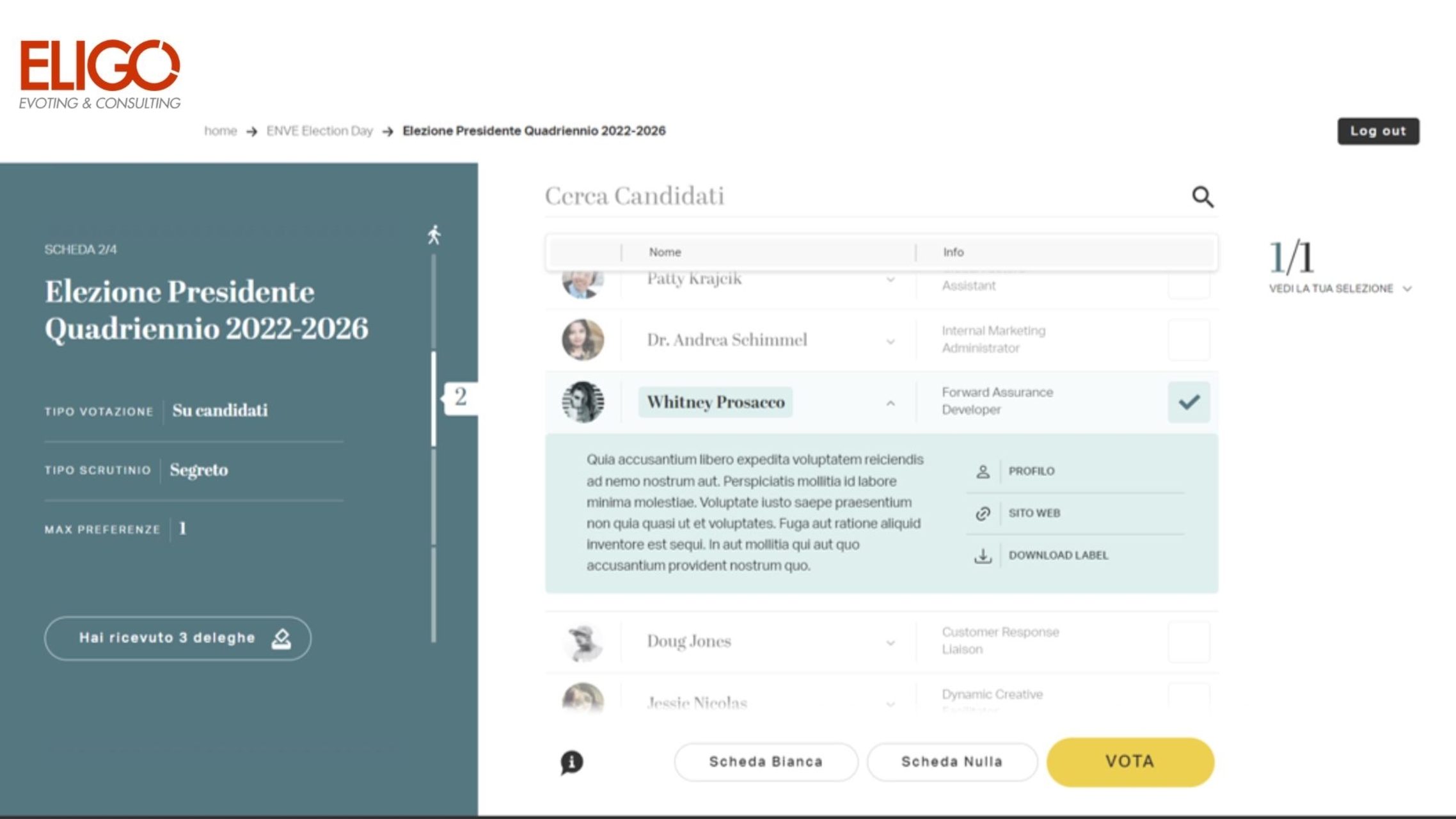 Eligo Next: una schermata dell'interfaccia della piattaforma di voto elettronico e online Eligo Next