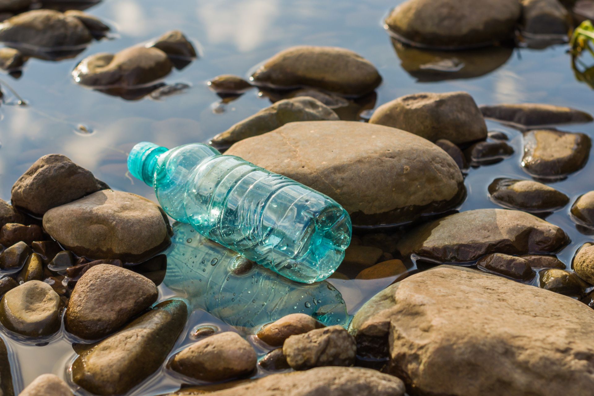 plastica: Bottiglia di plastica su una spiaggia