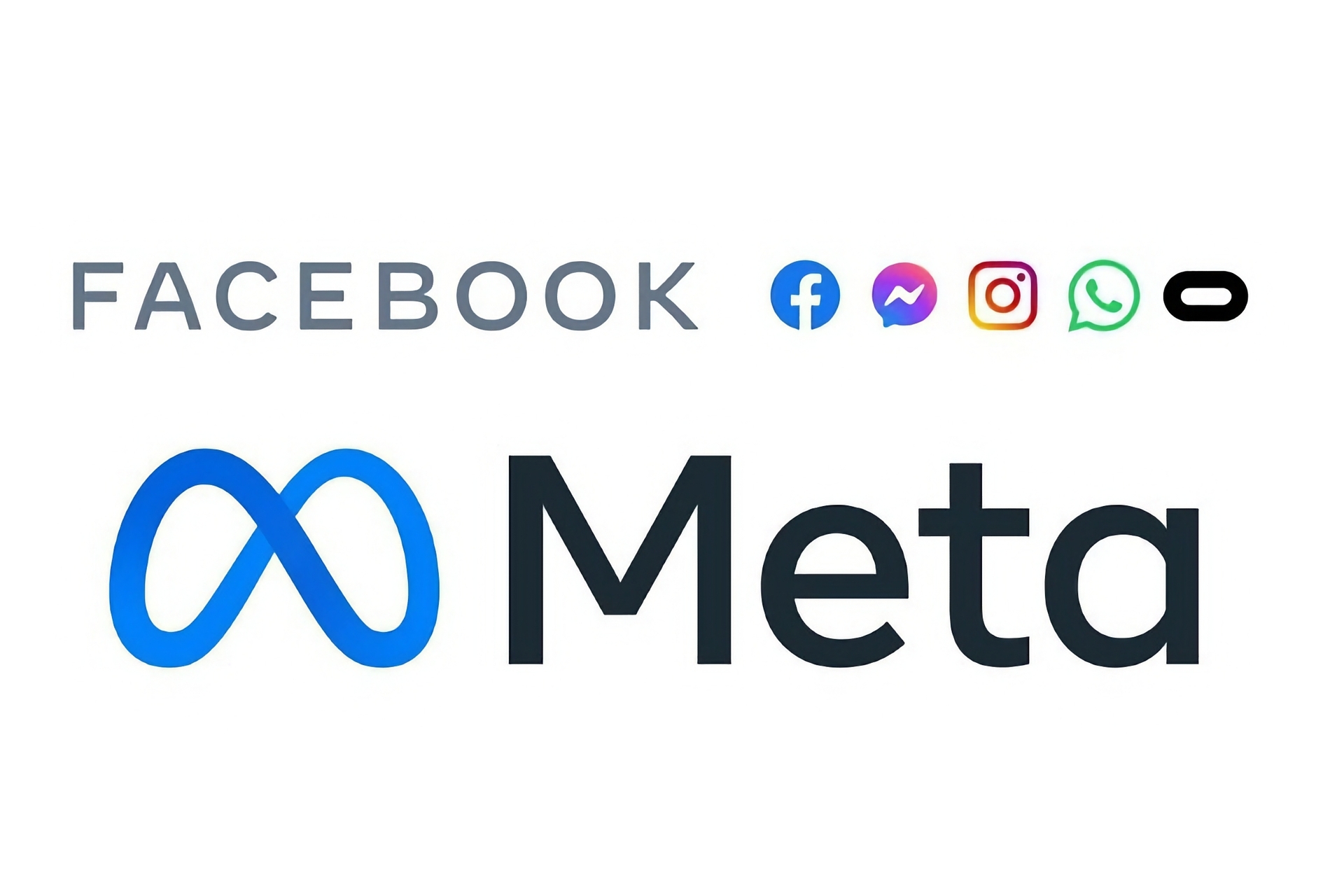 Facebook: Meta компаниясынын расмий логотиби, Facebook жана башка ири социалдык медиа же Messenger, Instagram, WhatsApp жана Oculus сыяктуу глобалдык санарип кызматтарына ээлик кылган компания