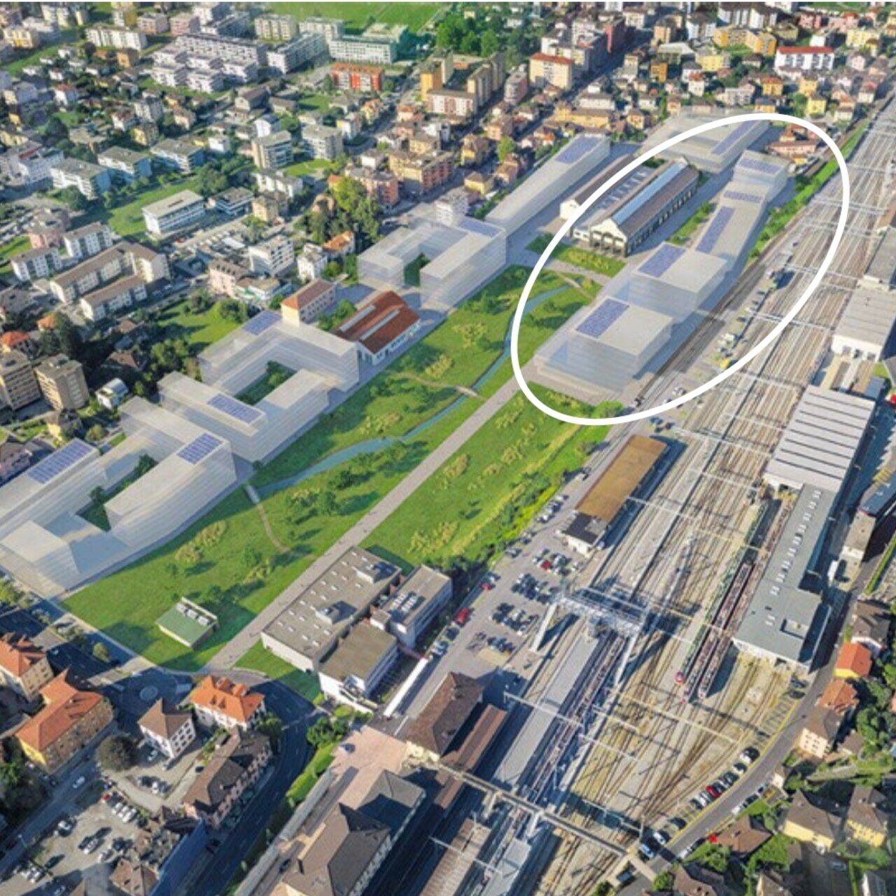 Scienze della vita: l’evoluzione del quartiere Nuove Officine di Bellinzona, che sarà pronto nel 2027 con un investimento di 120 milioni di franchi svizzeri su una superficie di 25.000 metri quadri (area totale 120.000) e ospiterà il nuovo polo d’eccellenza delle life sciences