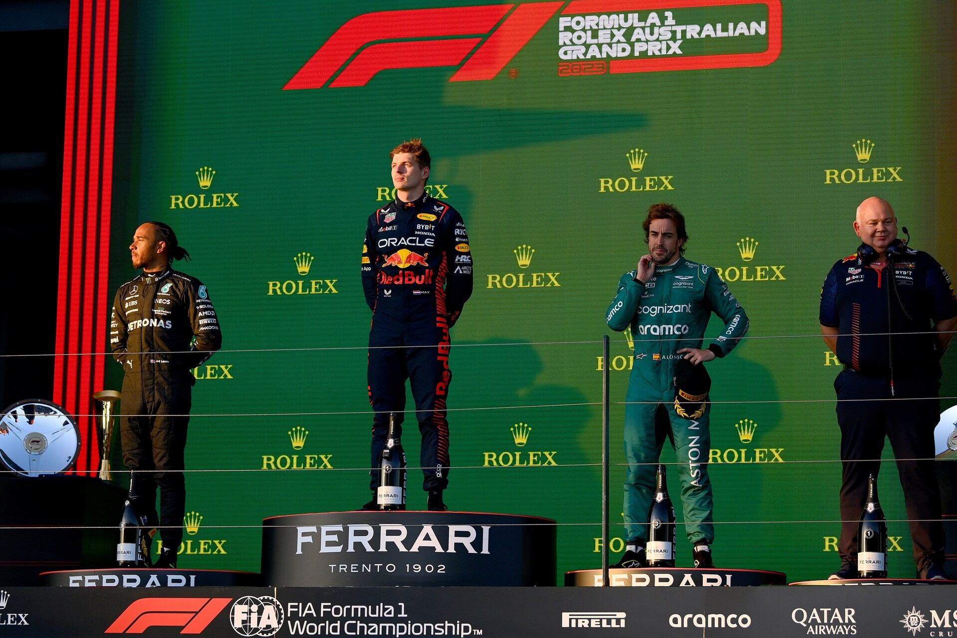 澳大利亞大獎賽：2023 年澳大利亞大獎賽見證了一級方程式歷史上 11 次世界冠軍的勝利，最終登上領獎台，馬克斯·維斯塔潘 (Max Verstappen) 擊敗劉易斯·漢密爾頓 (Lewis Hamilton) 和費爾南多·阿隆索 (Fernando Alonso)