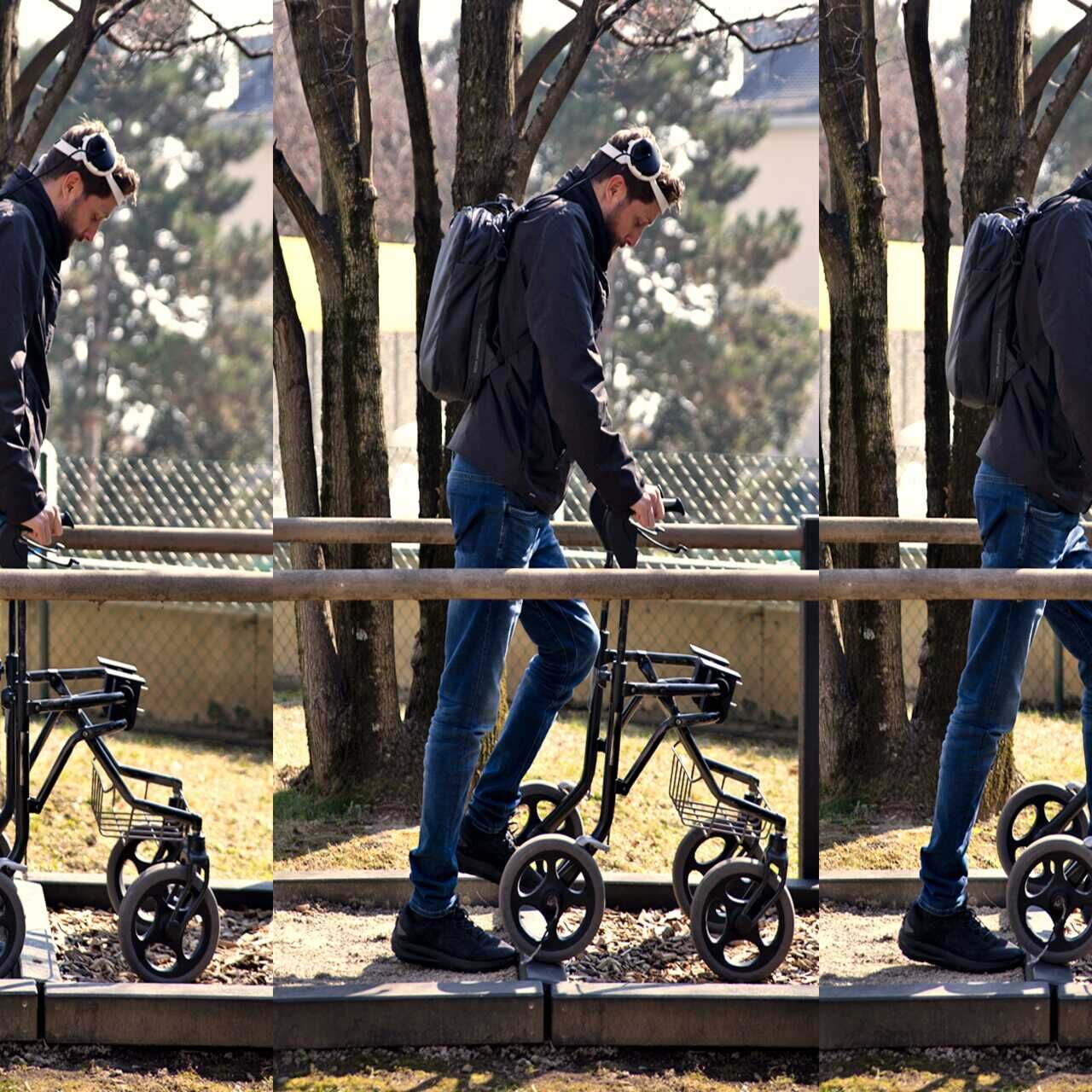 Ходьба благодаря мысли: Герт-Ян Оскам, который был парализован в нижних конечностях после велосипедной аварии и снова начал ходить благодаря цифровому мосту между головным и спинным мозгом, в Лозаннском университете.