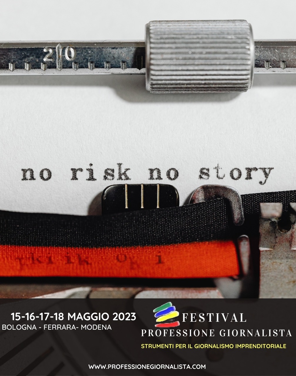Professione del giornalista: la locandina dell’edizione 2023 del festival “Professione Giornalista” (Bologna, Ferrara, Modena, 15-16-17-18 maggio)