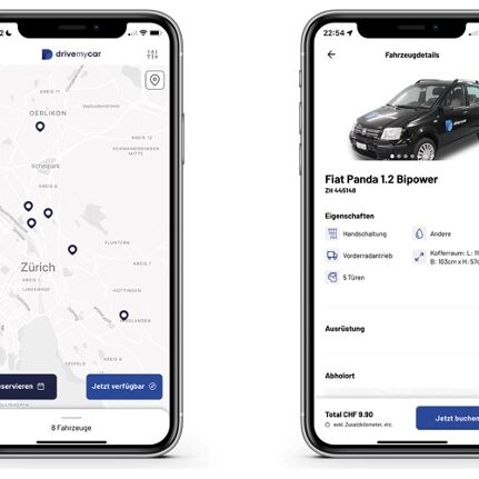 drivemycar: la schermata della App di noleggio veicoli