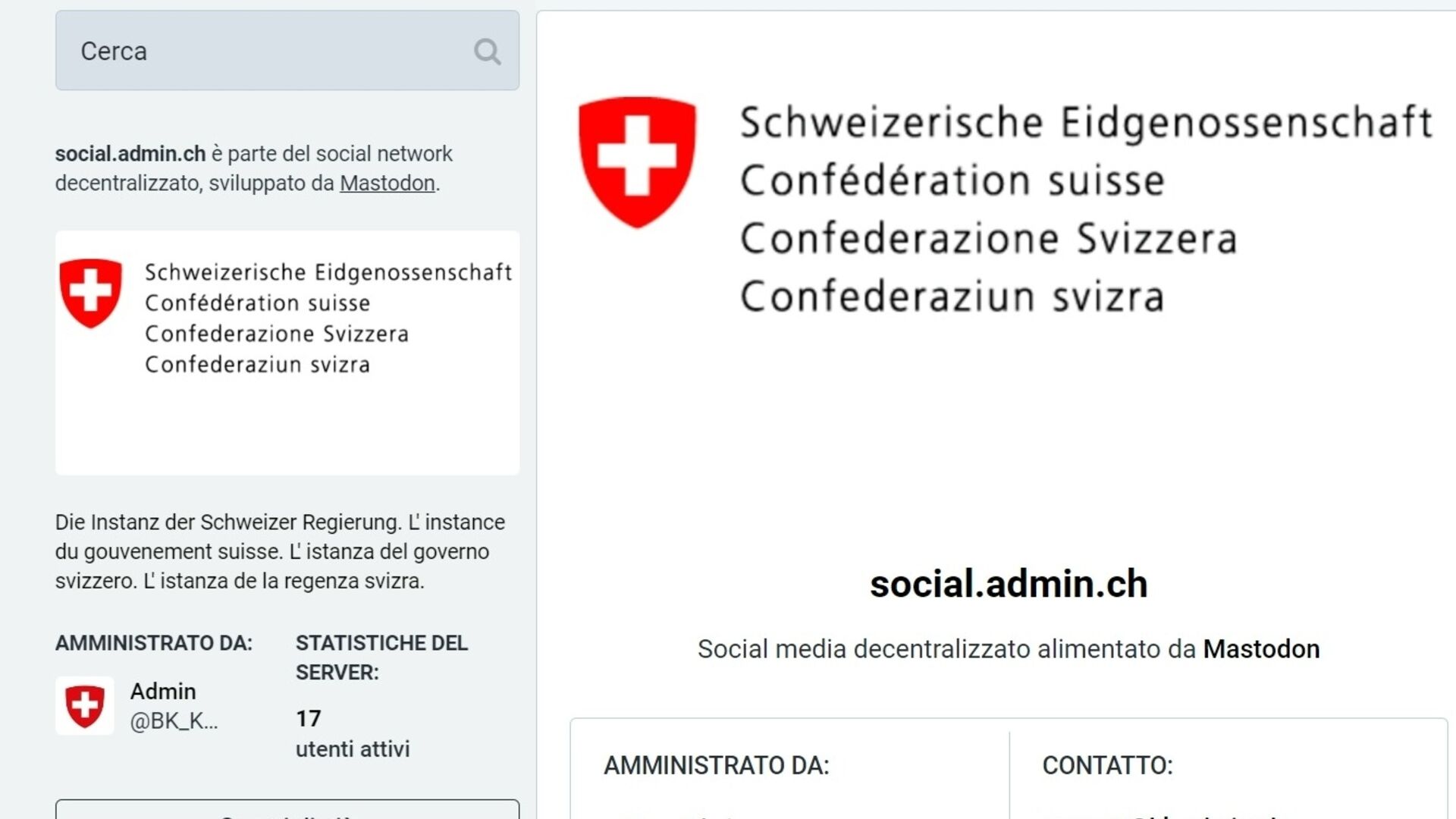 Мастодонт: экземпляр Social.admin.ch