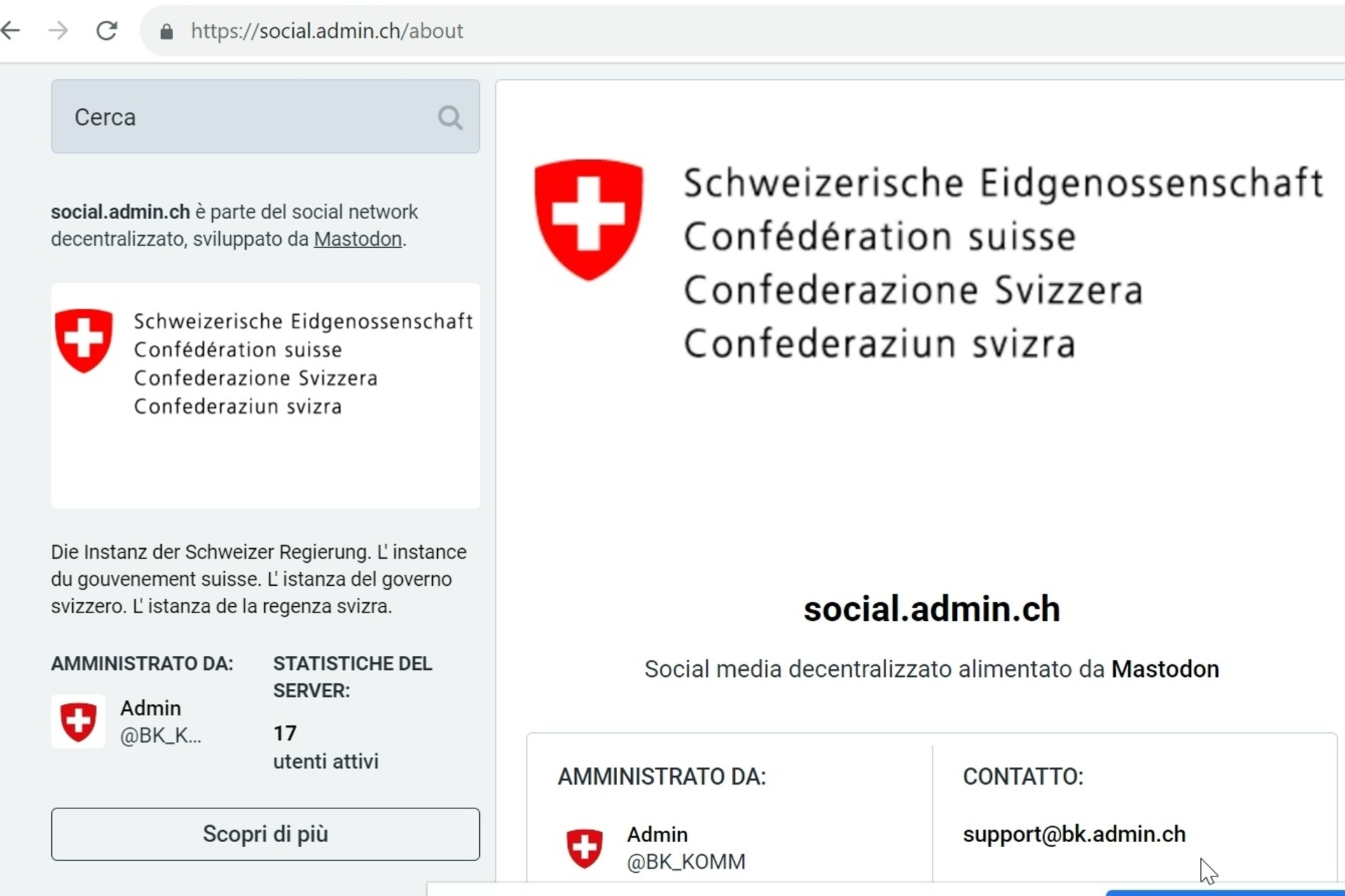 Mastodon: social.admin.ch instance