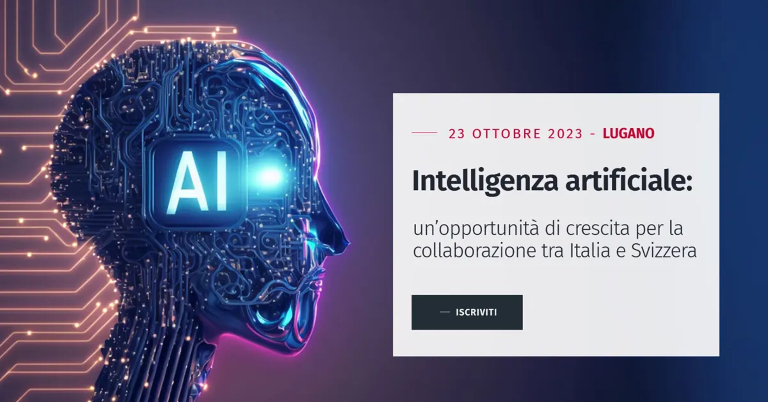 Svizzera e Italia: la key visual dell'evento su AI, Italia e Svizzera