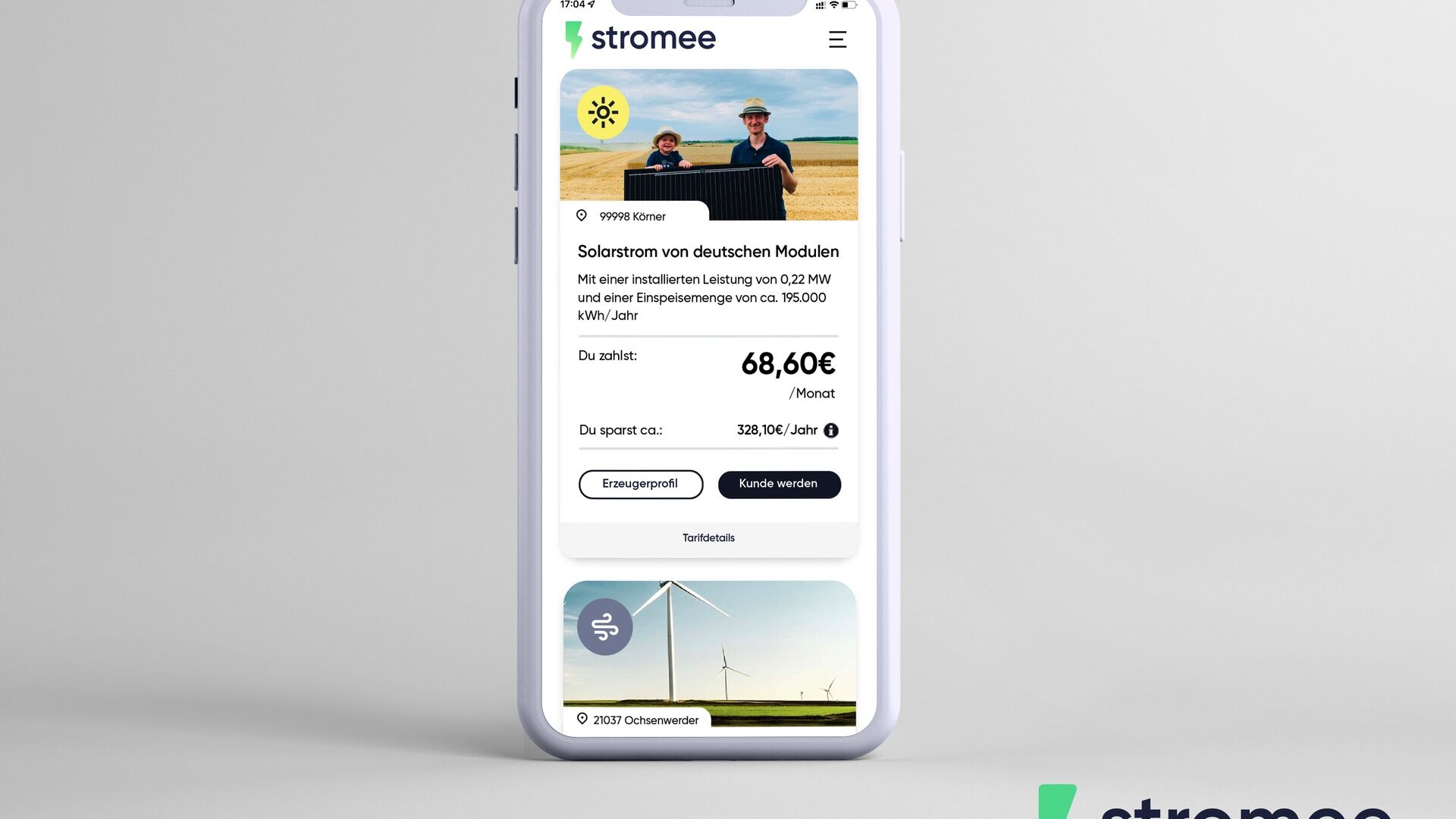 Germany: The stromee company app on a smartphone