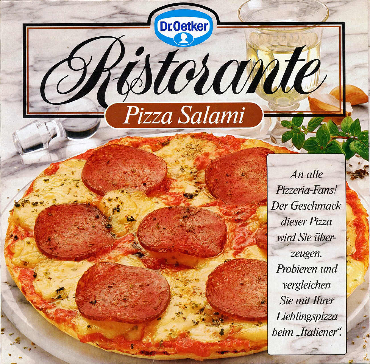 Surgelazione: pizza Salami della linea Ristorante nel 1985 della Dr.Oetker