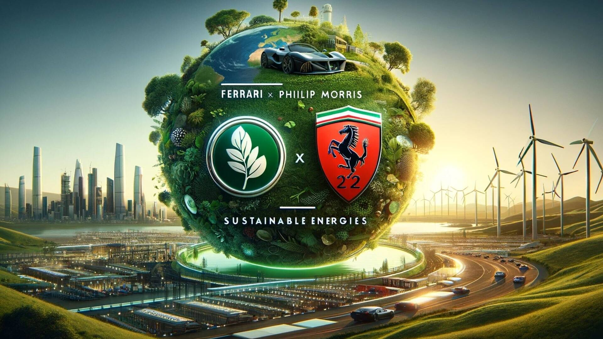 Ferrari Philip Morris International: un’illustrazione artistica dell’E-Lab volto a valutare soluzioni che contribuiscano all'elettrificazione industriale nella generazione, stoccaggio e trasformazione di energia rinnovabile