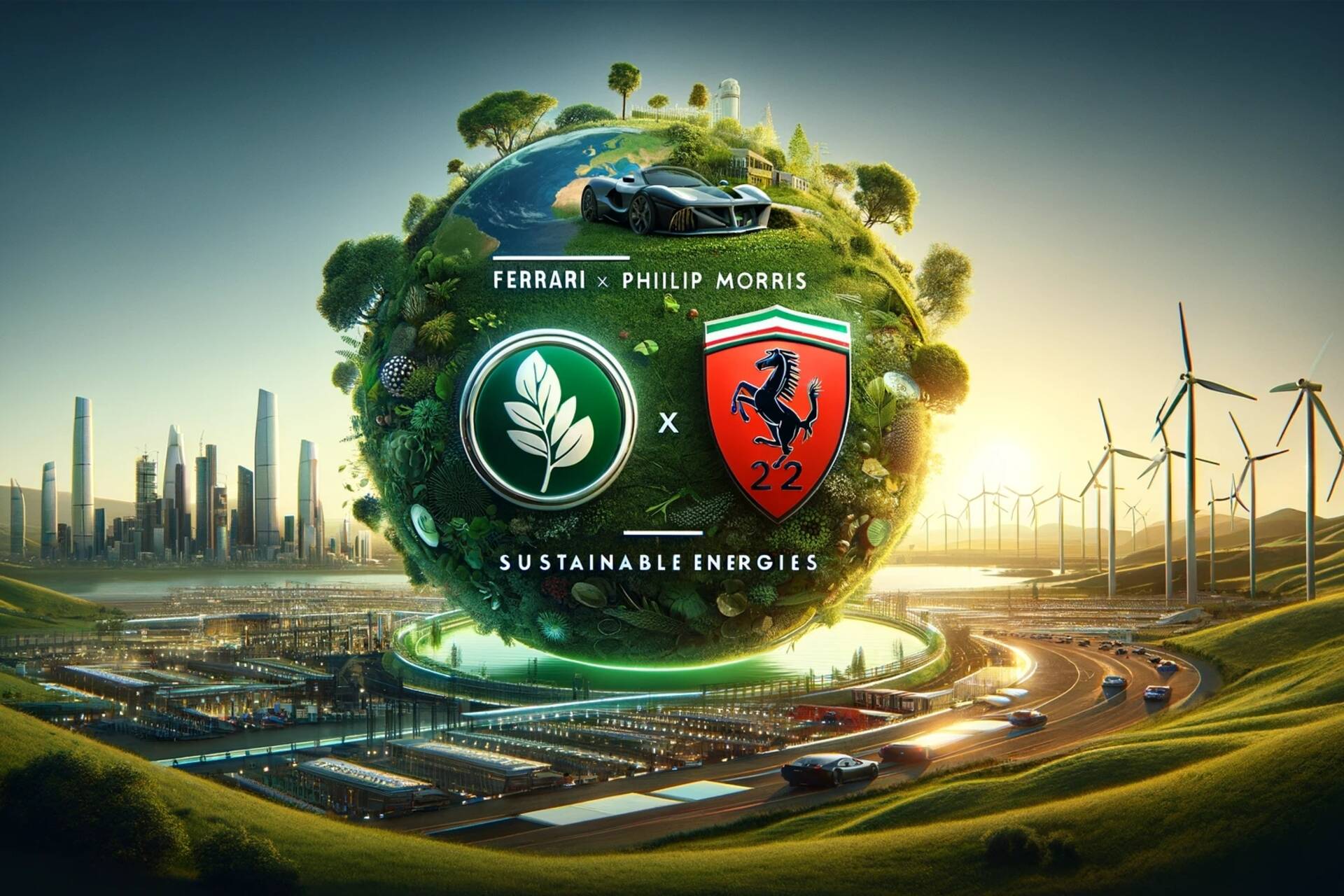 페라리 필립 모리스 인터내셔널(Ferrari Philip Morris International): 재생 가능 에너지의 생성, 저장 및 변환에서 산업 전기화에 기여하는 솔루션을 평가하기 위한 E-Lab의 예술적인 일러스트레이션