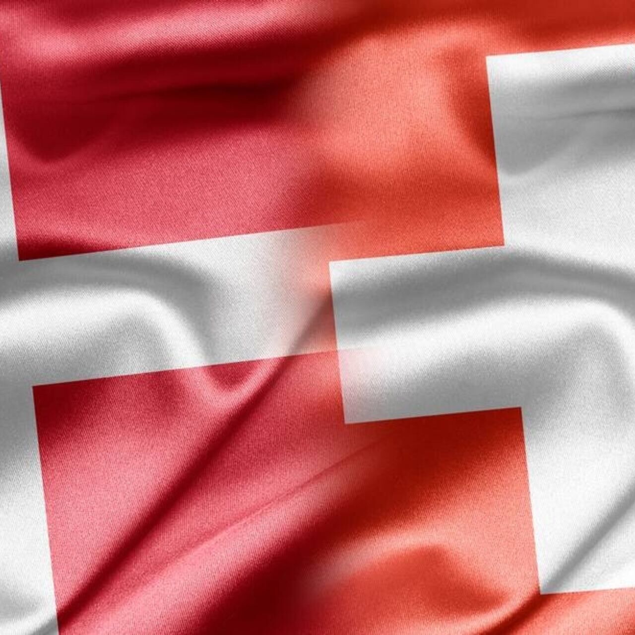 Zwitserland Denemarken: een grafische samensmelting tussen de vlaggen van de Confederatie en het Koninkrijk