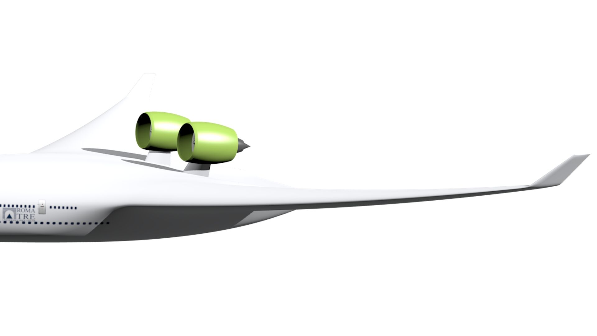 Lärm: Flugzeugkonfigurationen 2035 und 2050, Akronym BWB, vorgestellt vom ARTEM-Projekt der Europäischen Union