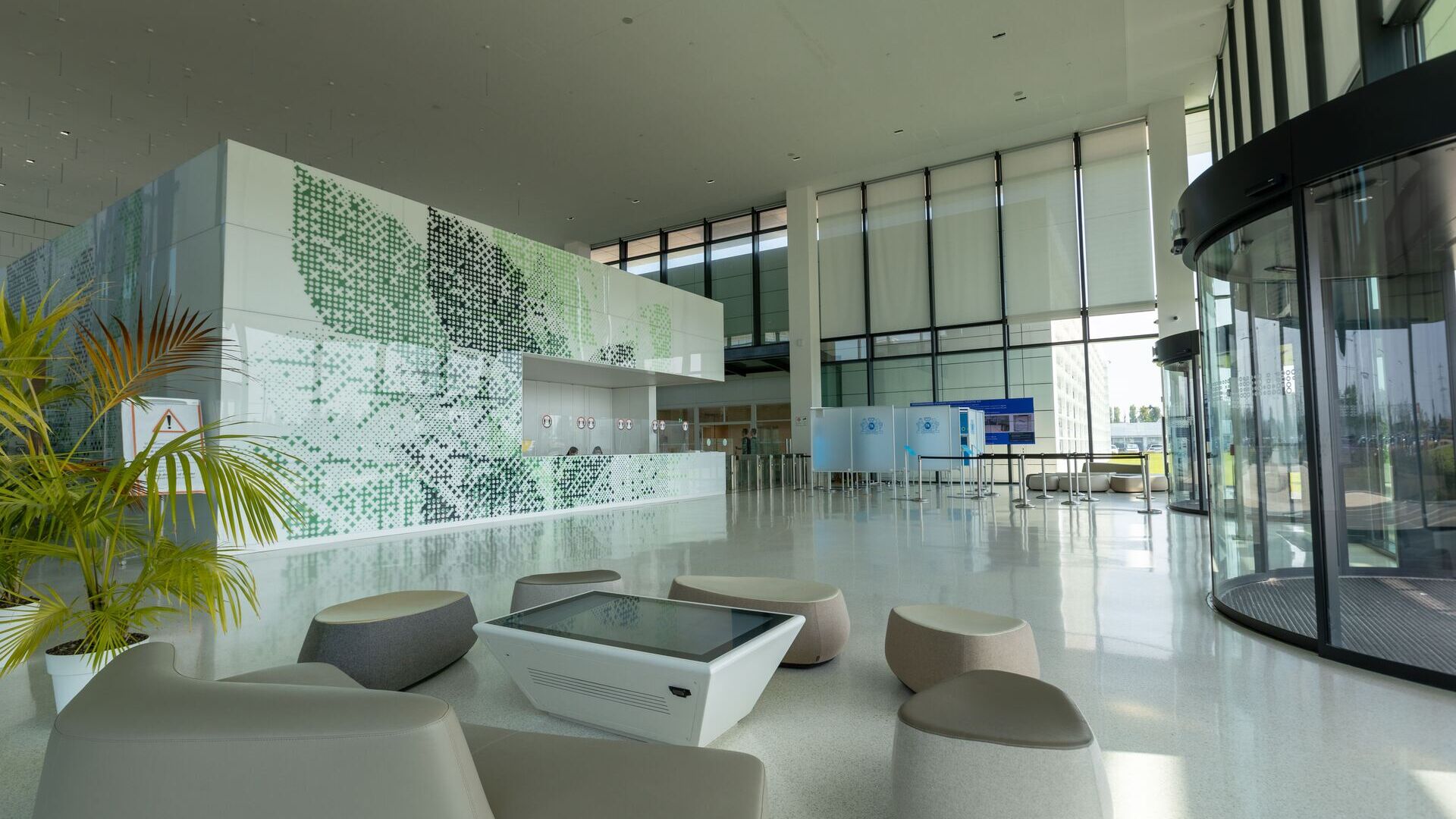 Philip Morris: the interior of the entrance to the Philip Morris Manufacturing and Technology Bologna in Crespellano in Emilia-Romagna