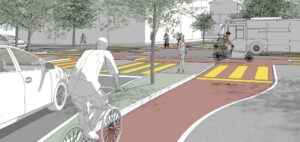Biciclette elettriche: più spazio per pedoni e ciclisti: ecco come potrebbe apparire un incrocio stradale di Zurigo se fosse progettato secondo i principi di E-Bike City