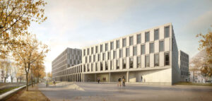 Aerial Spatial Revolution: de hoofdingang van de nieuwe SUPSI-universiteitscampus in Viganello