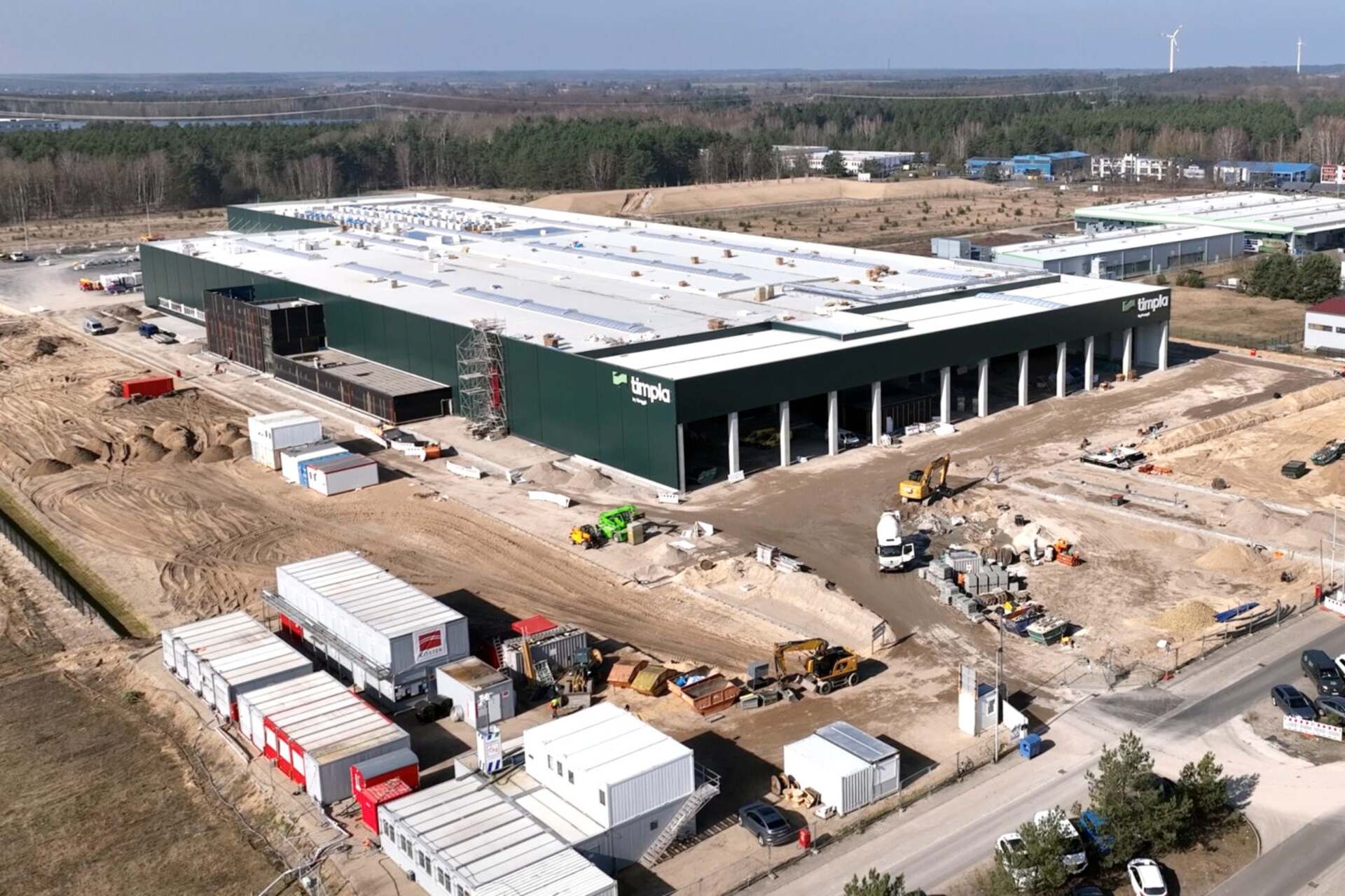 Statyba: Timpla GmbH įmonės medinių modulių gamykla Eberswalde, Vokietijos Brandenburgo žemėje