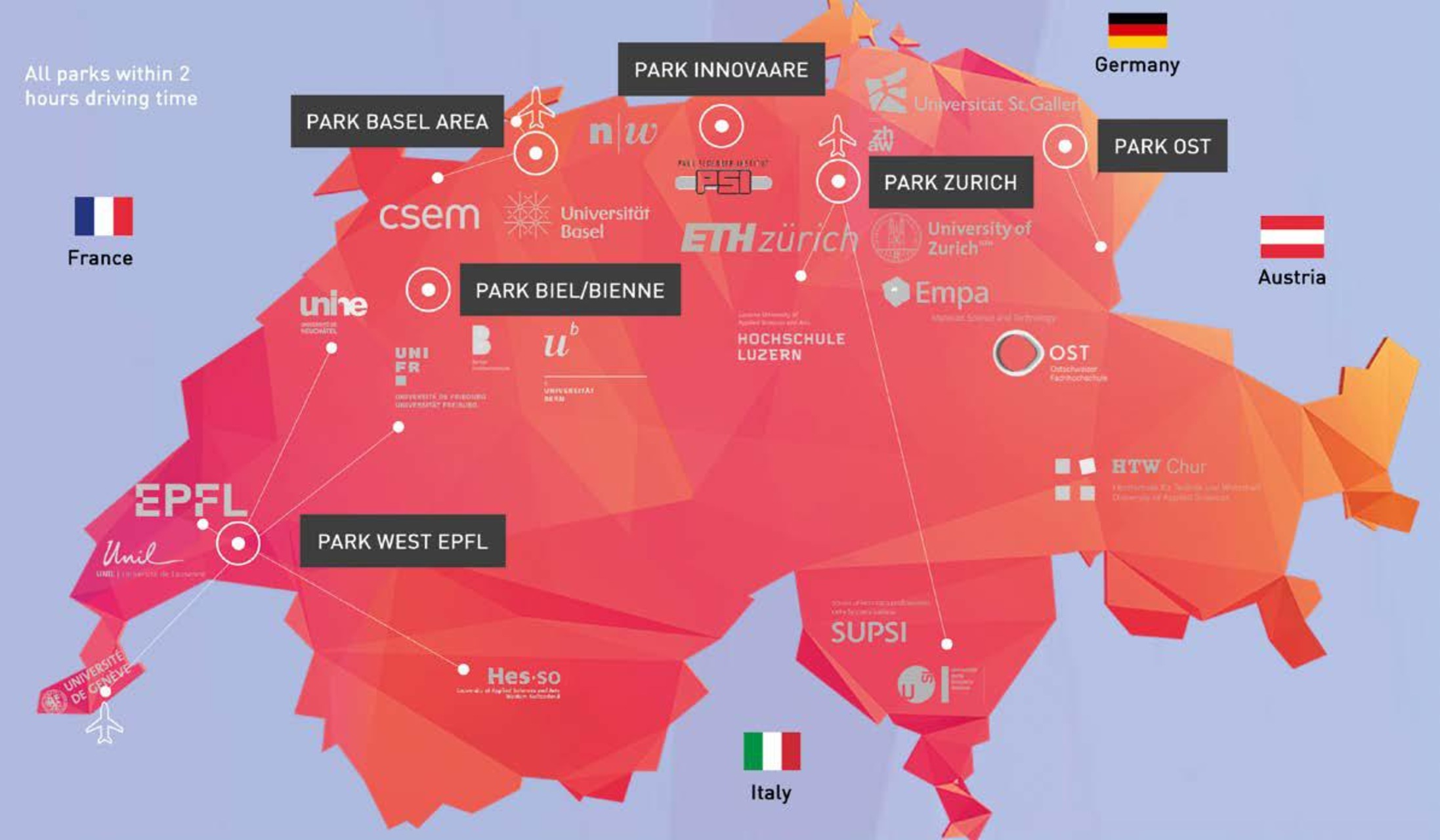 Switzerland Innovation Park Zurich: el mapa dels parcs d'innovació de Suïssa a Suïssa