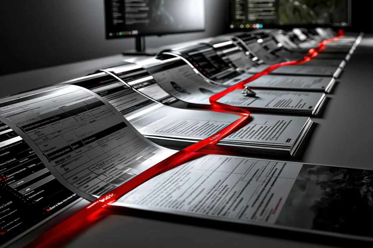 Roadmap strategica in bianco e nero con dettaglio rosso, simbolo della trasformazione dell’analisi in priorità operative.